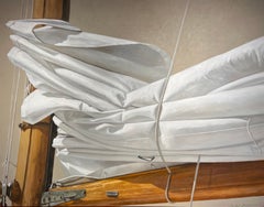 "Waiting for Regatta" sailboat, still life, photorealism, fabric