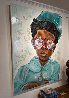 "Embrace the Flow" portrait, mixed media, collage, texture
