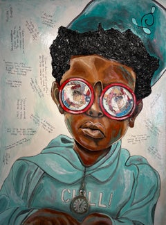 "Embrace the Flow" portrait, mixed media, collage, texture
