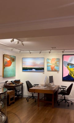 «Lingering», óleo sobre aluminio, puesta de sol, costa, humedal, marisma, océano, tranquilidad