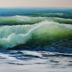"Emerald Break" oil on aluminum, wave, ocean surf, green, Atlantic, coastal