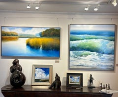 "Sunlit Bend" oil on aluminum, salt marsh, coastal, serene, dawn, golden hour