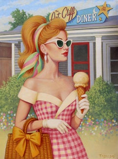"Afternoon Delights" oil on canvas, Americana, Martha's Vineyard, diner, blonde