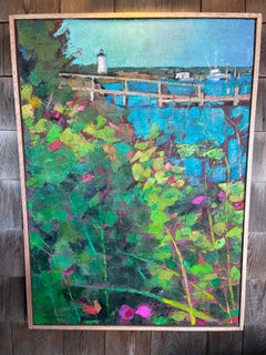 "Vineyard Spring" lighthouse, martha's vineyard, rosehips, green and pink, dock