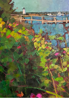 "Vineyard Spring" lighthouse, martha's vineyard, rosehips, green and pink, dock