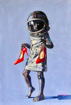 "Pontsho" girl in heels, astronaut, girl power, women in science, africa, violet