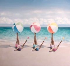 "Never Ending Summer" three women, beach ball, by the sea, surreal, dreamy, fun