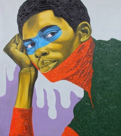 "Courage to Hold On" contemporary African portraiture, bandana, strong young man