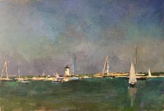 "Beautiful Day at the Harbor, Edgartown" seascape, lighthouse, martha's vineyard