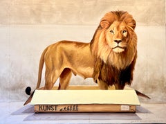 "#1679", Male Lion, King in a cardboard box, Africa, whimsy, divine proportion