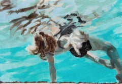 Peinture abstraite d'une femme dans une piscine bleue « Flux (papier) »