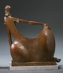 "Millicent 5/12" contemporary bronze sculpture of a woman sitting in full dress