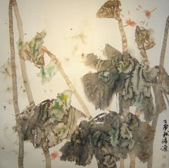 "Dragonfly #7" Chinese abstract ink on paper in neutral palette
