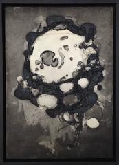 "#10" Abstract ink and fibers on paper in black and white