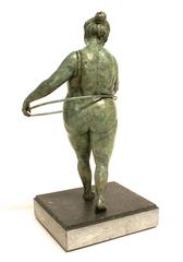 "Cinquieme Essai" Bronze rounded figure with a hula hoop in green patina