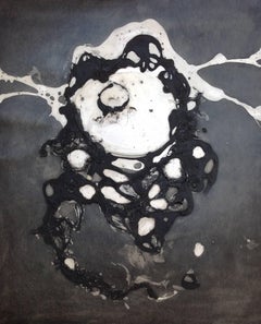 "#09" abstract ink and fibers on paper in black and white