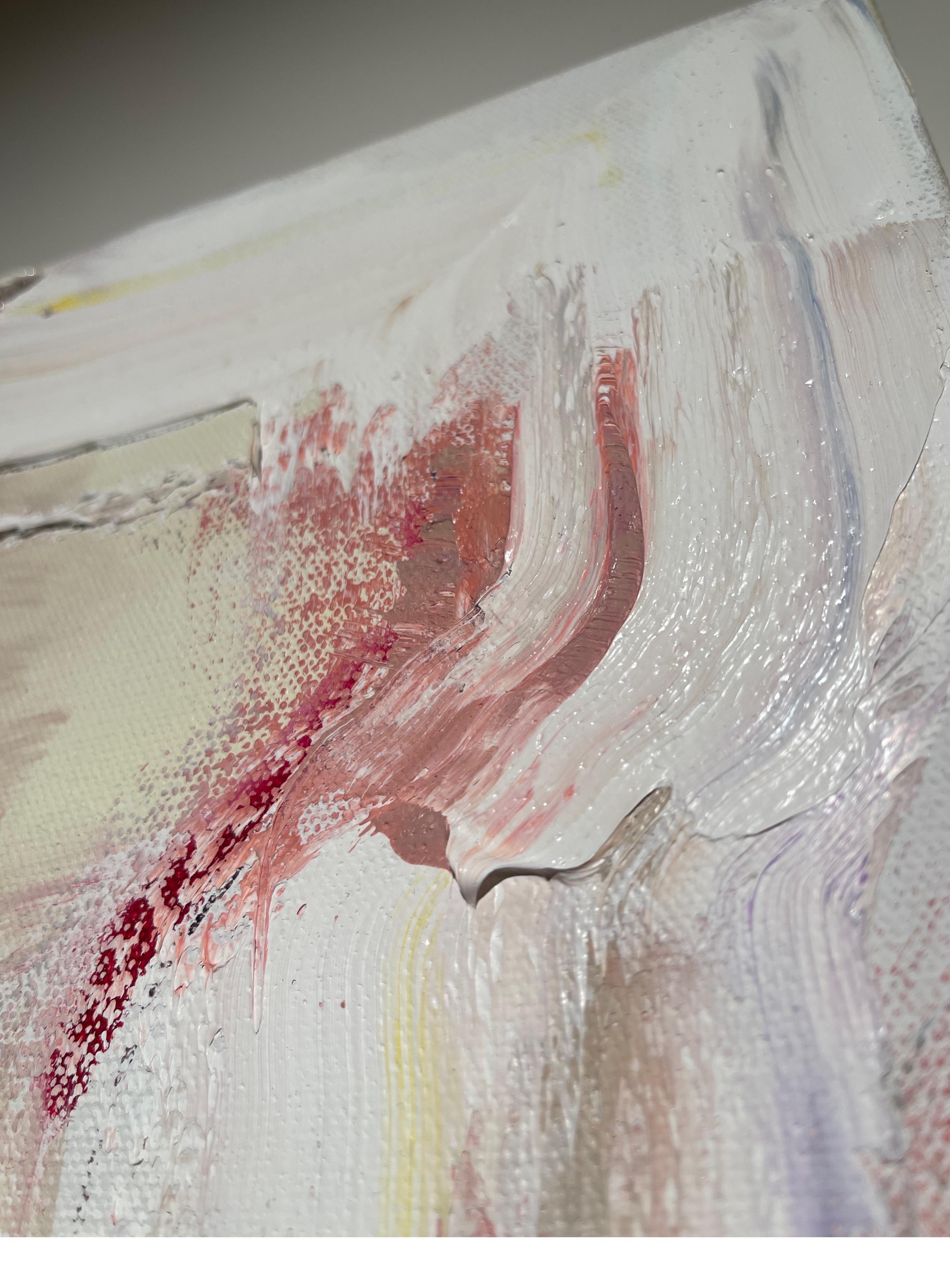 Cowboy Boots Plus One è un dipinto a olio contemporaneo (2022) dell'artista americana Alysha Marko. Presenta pennellate astratte e piene di vita. L'uso dell'impasto con colori a olio bianchi e rosa fa sembrare l'opera una meringa: un'aggiunta
