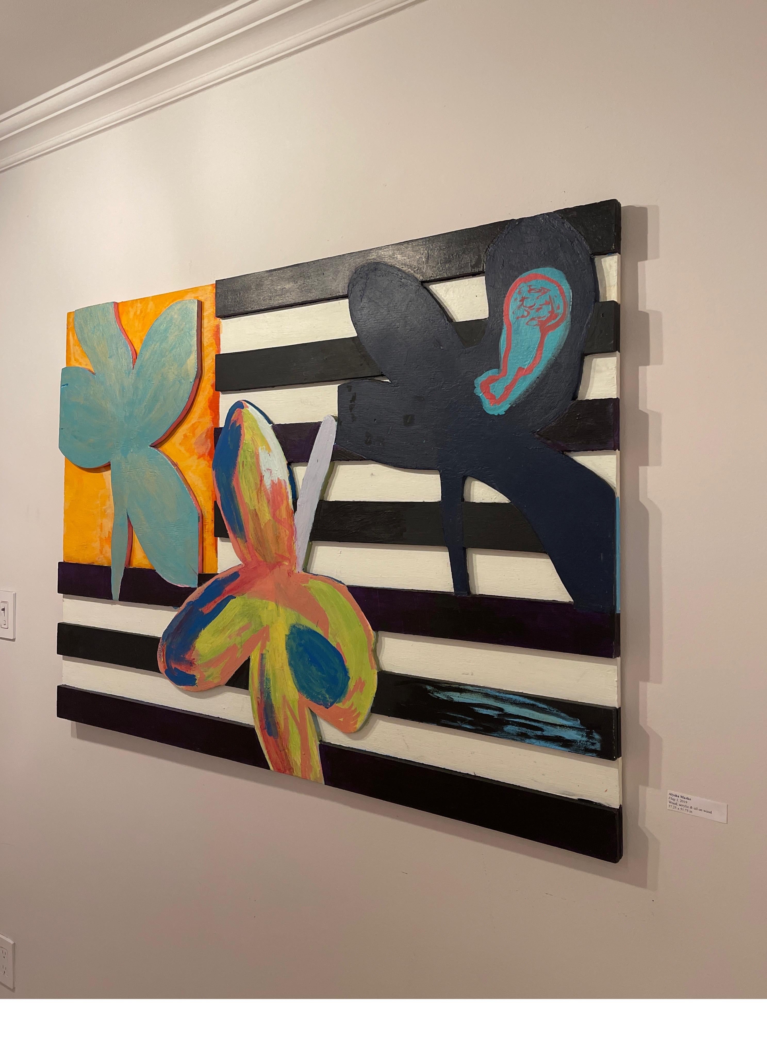 Bandiera 3: opera d'arte astratta contemporanea con Wood, acrilico e pittura a olio in vendita 4