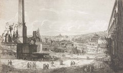 Antique Architectural Etching of Monte Cavallo by Luigi Rossini Dated 1822