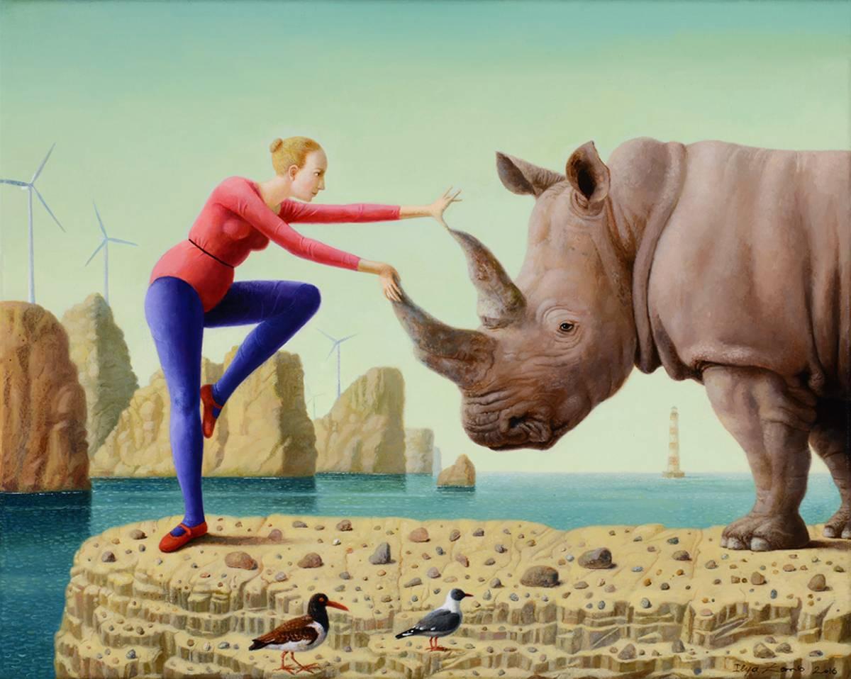 Ilya Zomb Figurative Painting - Warm Up and Stretch before Contemplation