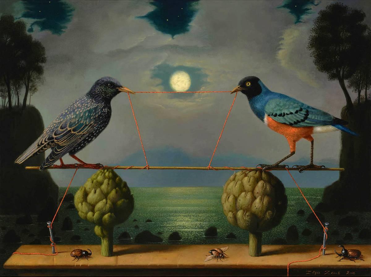 Ilya Zomb Figurative Painting - Full Moon over Chatham Tides