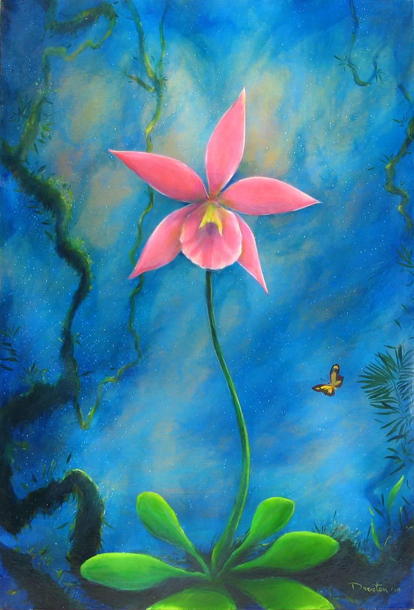 Nightscape with Orchid #2 - Painting by Jorge Drosten