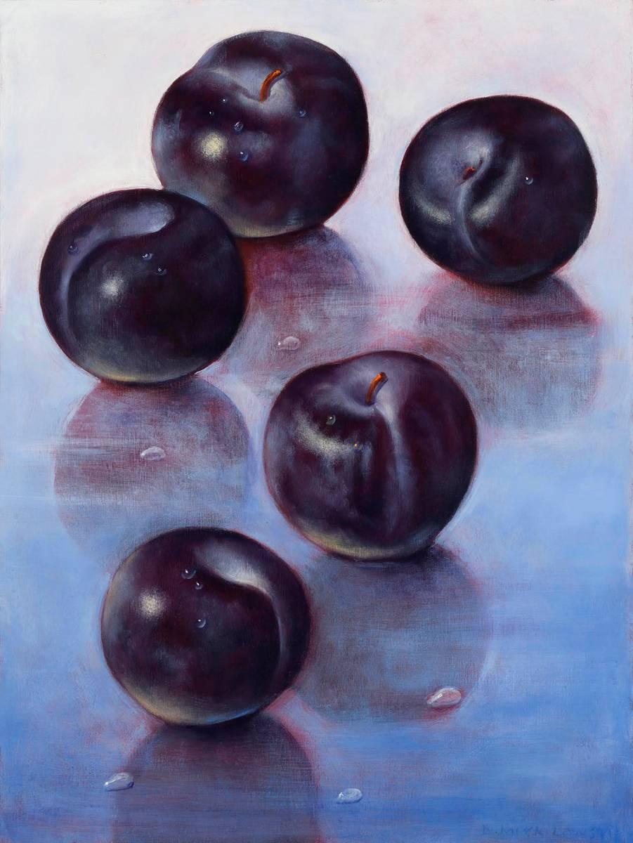 Denise Mickilowski Still-Life Painting - Five Plums