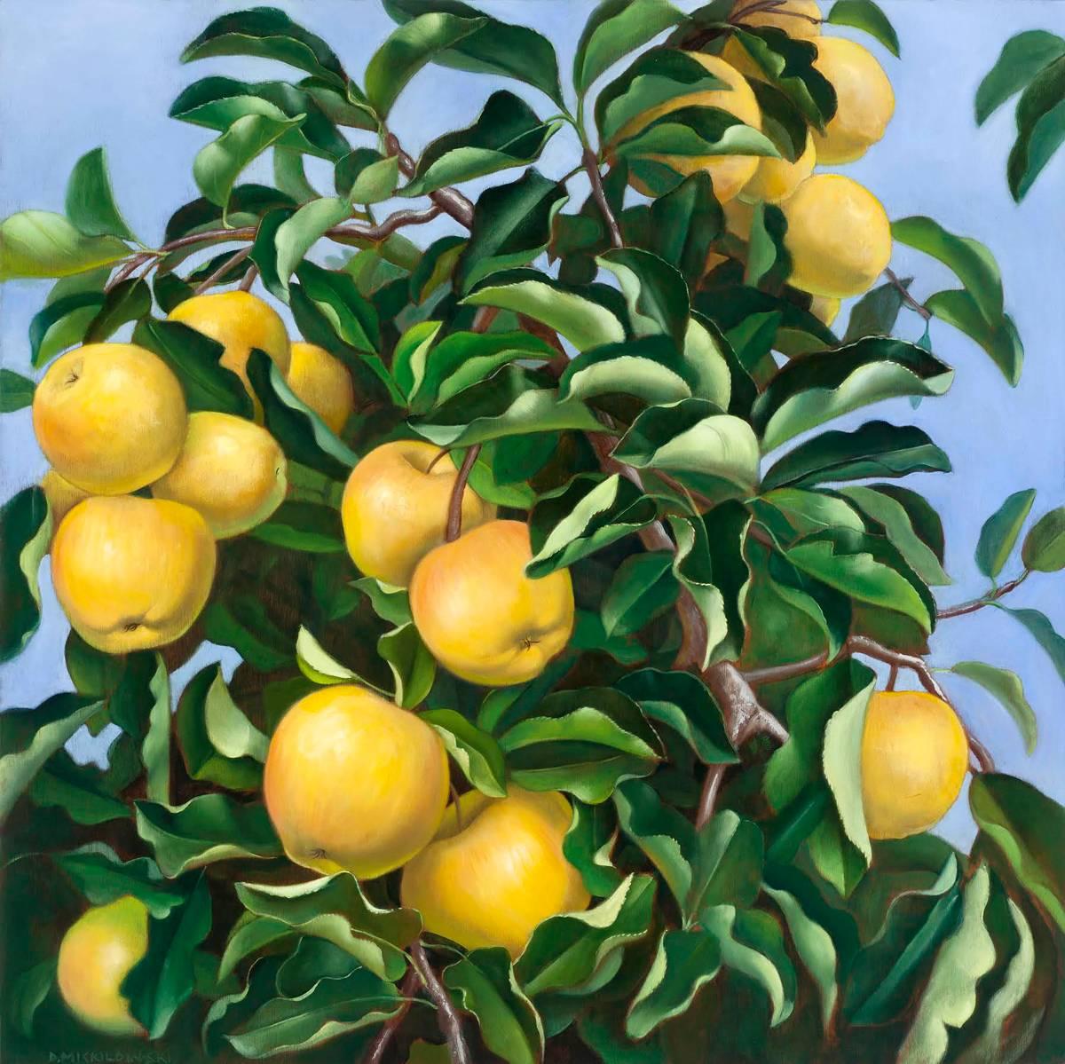 Denise Mickilowski Still-Life Painting – Golden Orchard Apples