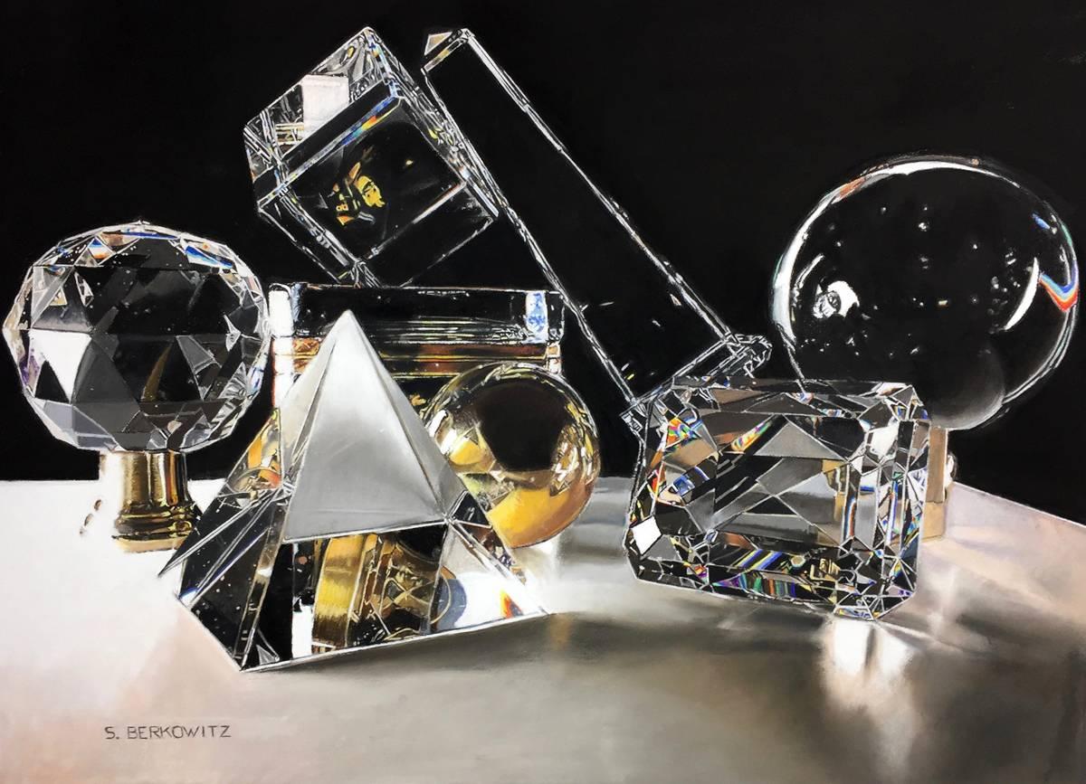 Sheldon Berkowitz Still-Life Painting - Crystal, Brass and Refracted Light