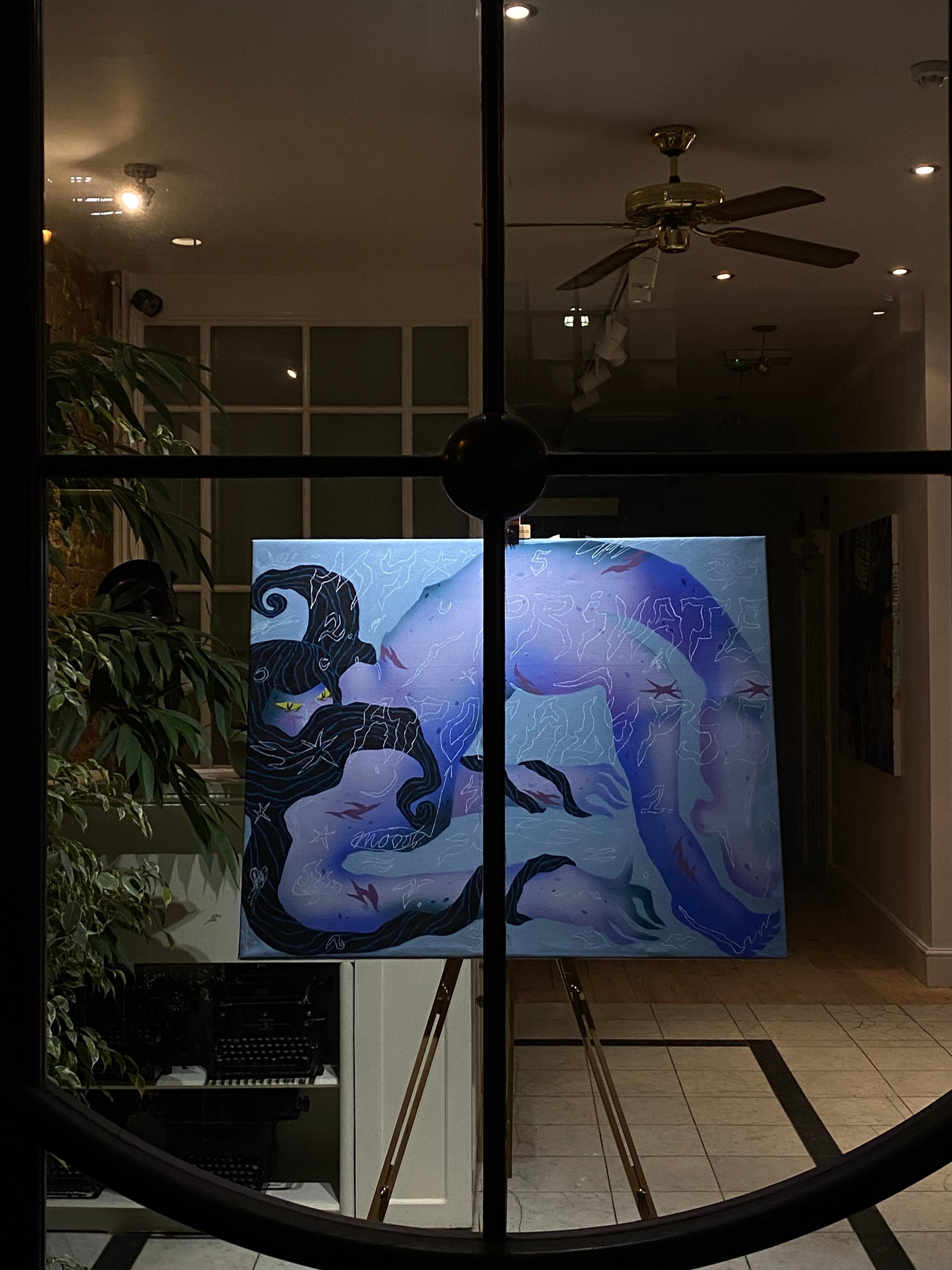 Apo, 2021

Valerie Savchits’ paintings confront a particular reality where humanity failed to fight its own apathy. Fiction became reality. A consistent colour scheme connects her artworks; cold hues of blue and purple and occasionally green.
