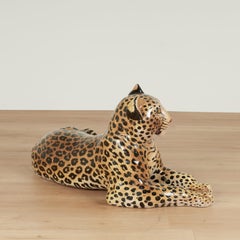 Vintage-Skulptur eines Leoparden aus glasiertem italienischem Terrakotta