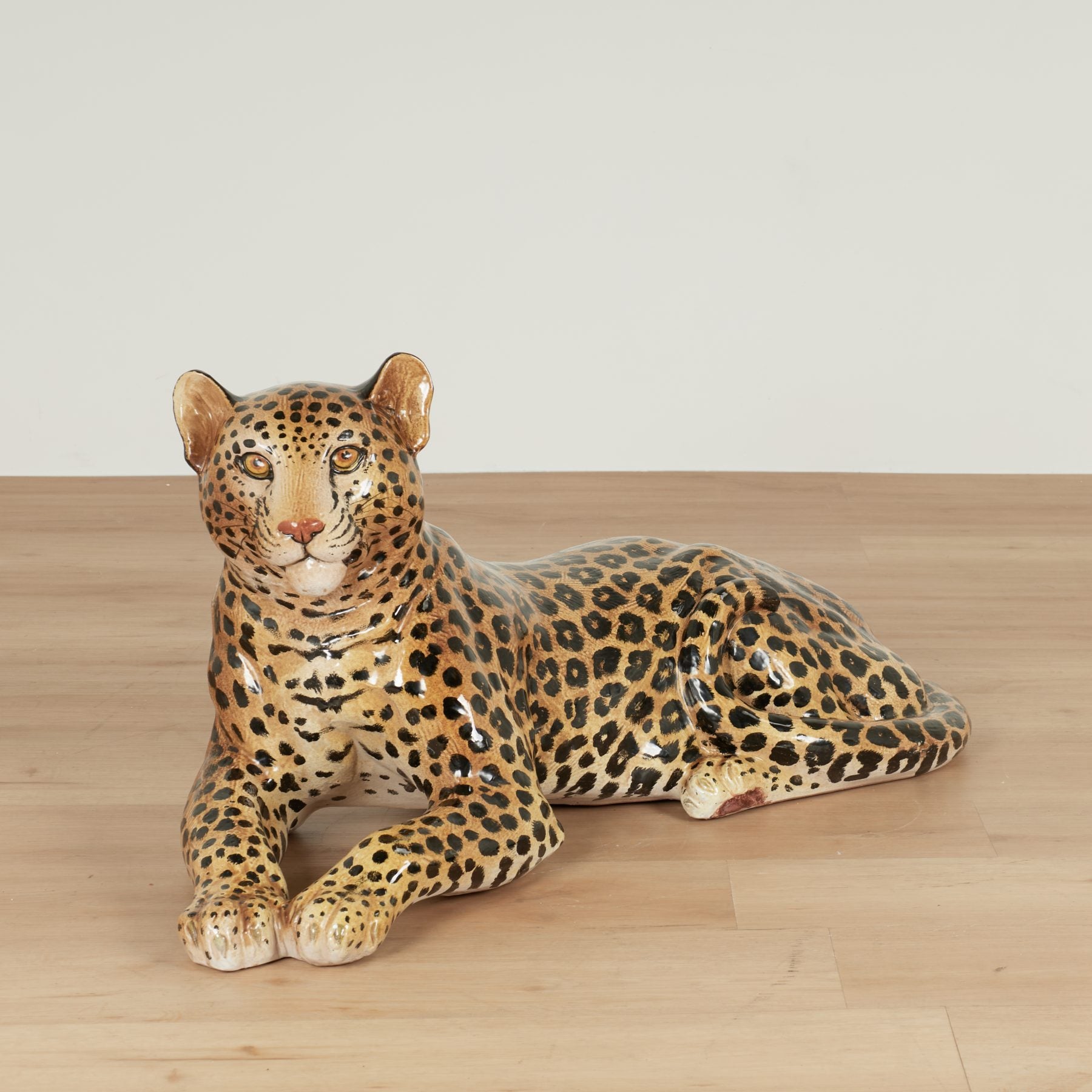 Unknown Figurative Sculpture - Vintage Italian Glazed Terra Cotta Leopard Sculpture