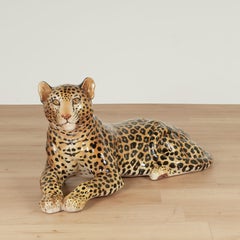 Vintage-Skulptur eines Leoparden aus glasiertem italienischem Terrakotta