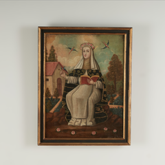 Dipinto religioso messicano d'epoca raffigurante una santa