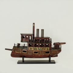 Modellino di barca d'epoca in stile folk art