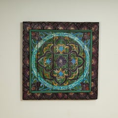 Antico mandala indiano intagliato e dipinto da appendere alla parete