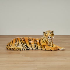 Vintage Italian Glazed Terra Cotta Tiger Sculpture