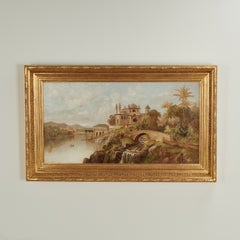 Antique Orientalist India Landscape Oil Painting by Daniel C. Grose