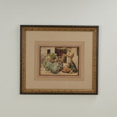 Antique Orientalist Watercolor Painting of a Market with Figures and a Camel
