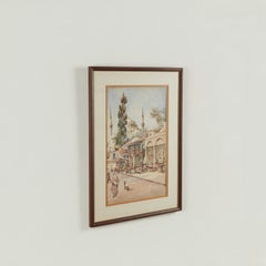 Antique Orientalist Watercolor Painting of a Turkish Street Scene