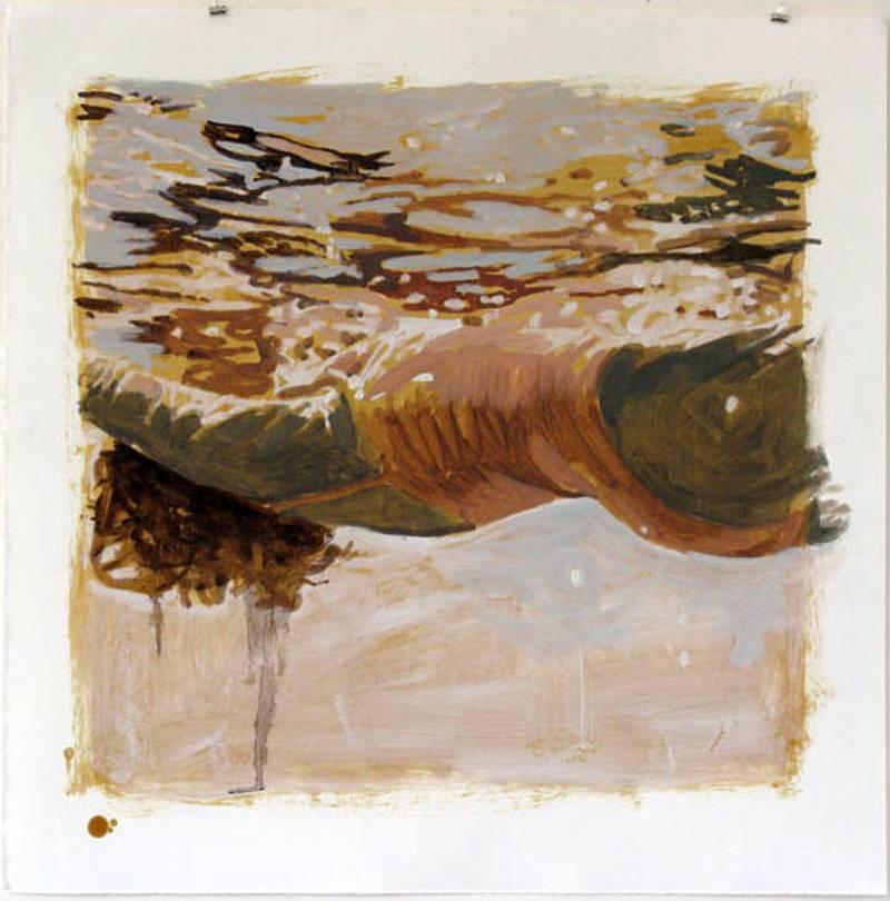 Carol Bennett Abstract Painting – Lachsstudie, Mixed Media-Arbeit auf Papier, Swimmer, Wasser, Koralle, Orange, Schwebend