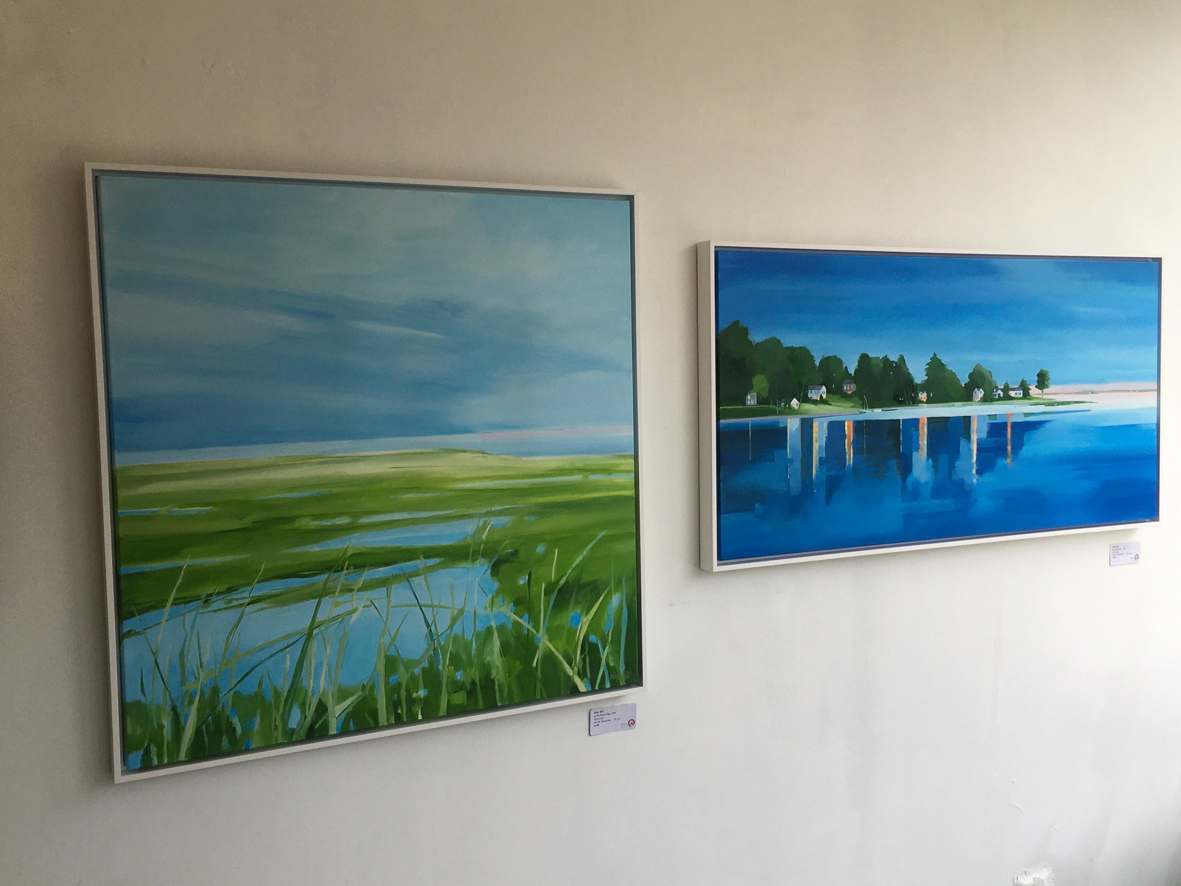 In riva al mare, Paesaggio acquatico, Blu, Acqua, Paesaggio, pittura in vendita 1