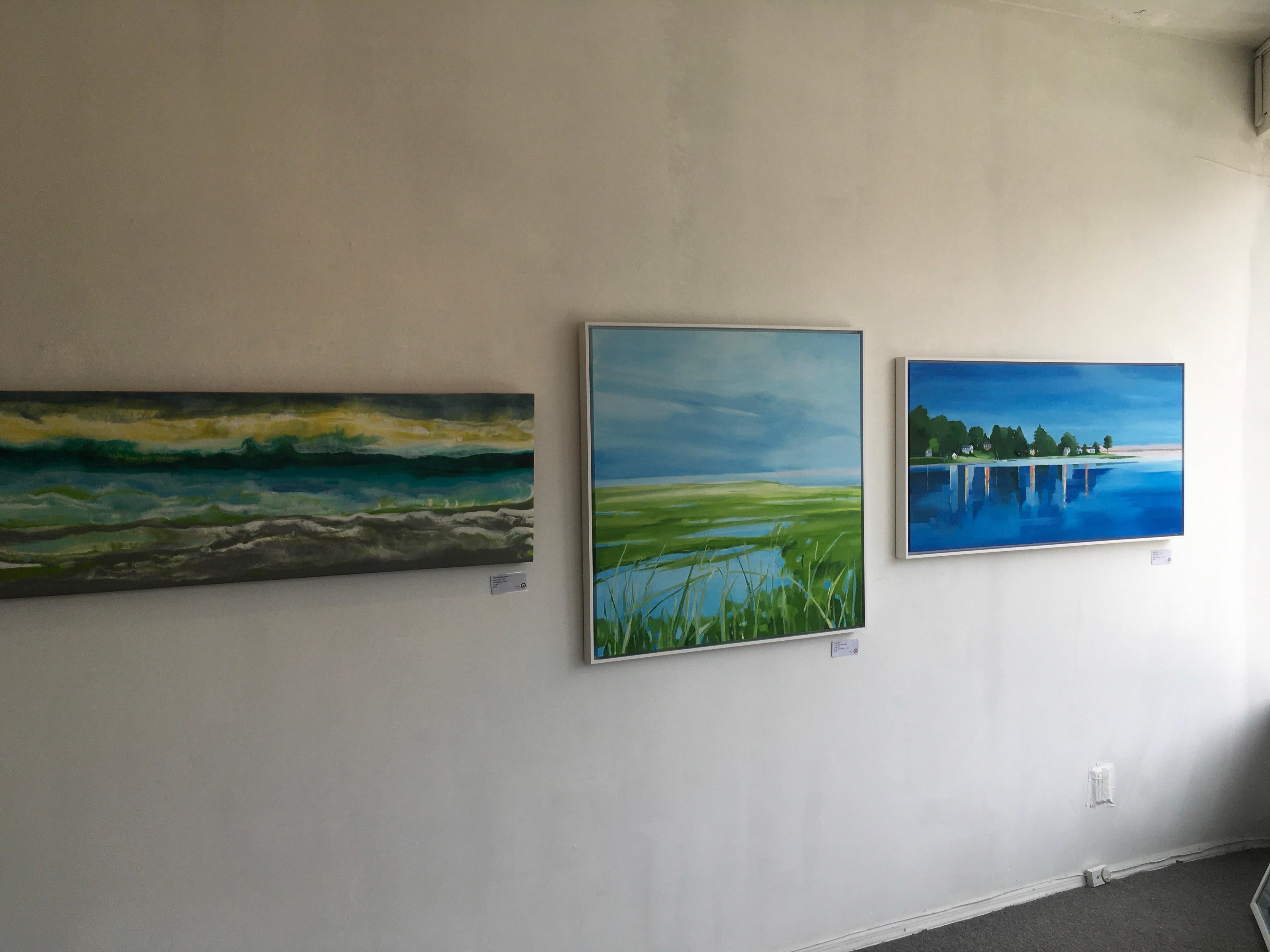 In riva al mare, Paesaggio acquatico, Blu, Acqua, Paesaggio, pittura in vendita 2