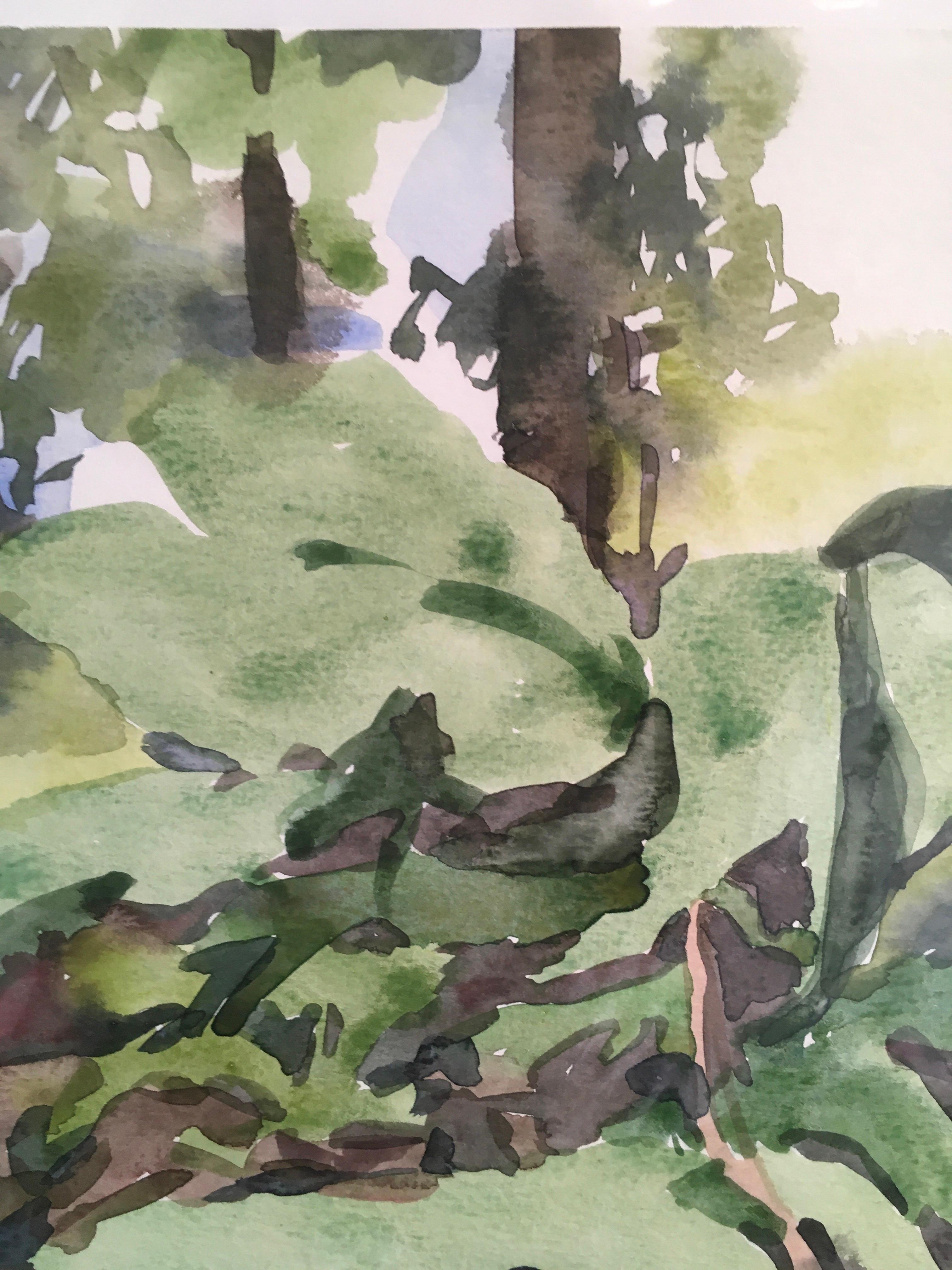 Fiore 8:54, Paesaggio, Acquerello, Opera su carta, foglie, fiori - Landscape Art Grigio di Cynthia MacCollum
