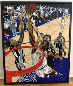 OG Tip-In, Glasmosaik, 42 x 34, Moment aus den NBA-Finals, New York Knicks