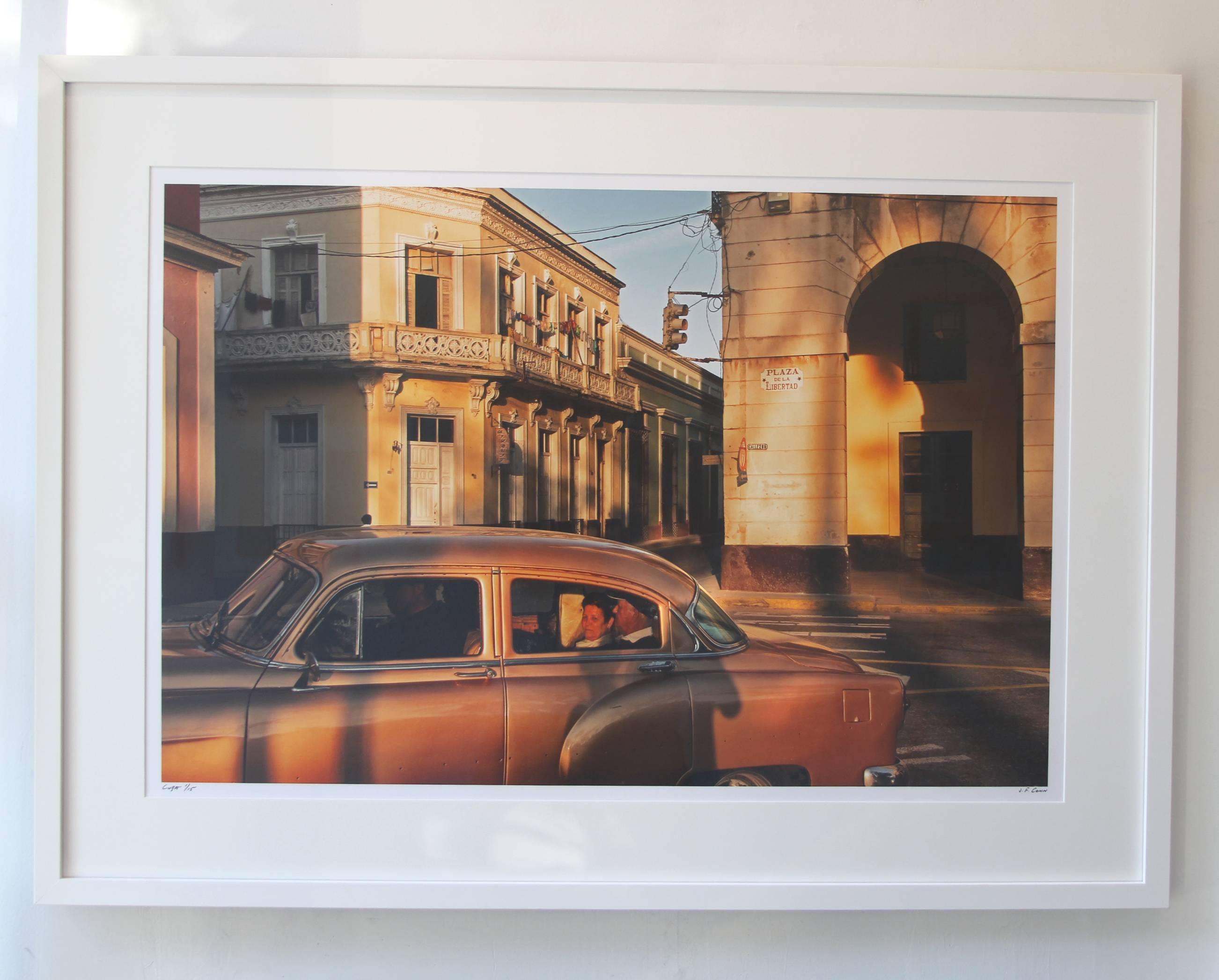 John Conn Landscape Photograph - Cuba 4, Limited Edition Color Photograph, Vintage Car, Gold, People 