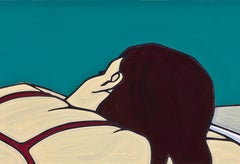 Chaise 20, Minimalist Pop Art painting, Figurative, Pool, Oil, Charcoal, Female