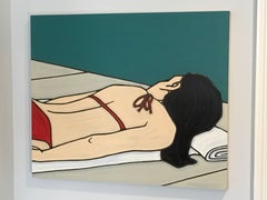 Pool 32, Minimalist Pop Art painting, Figurative, Pool, Oil, Charcoal, Female