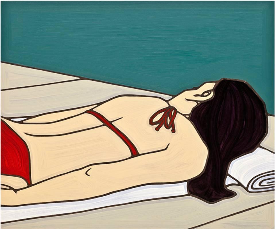 Jeffrey Palladini Figurative Painting - Pool 32, Minimalist Pop Art painting, Figurative, Pool, Oil, Charcoal, Female 