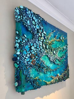 Sea Scatter, Dimensional, Water, Paper, Acrylic, Blue, Green, Beach art